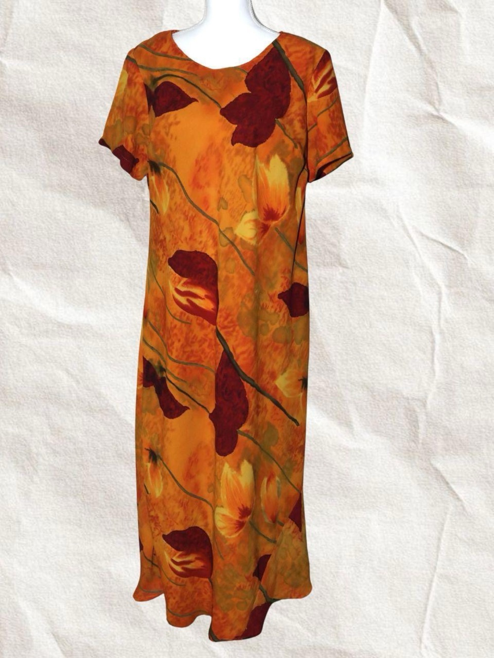 Women's Orange Floral Short-Sleeve Maxi Dress